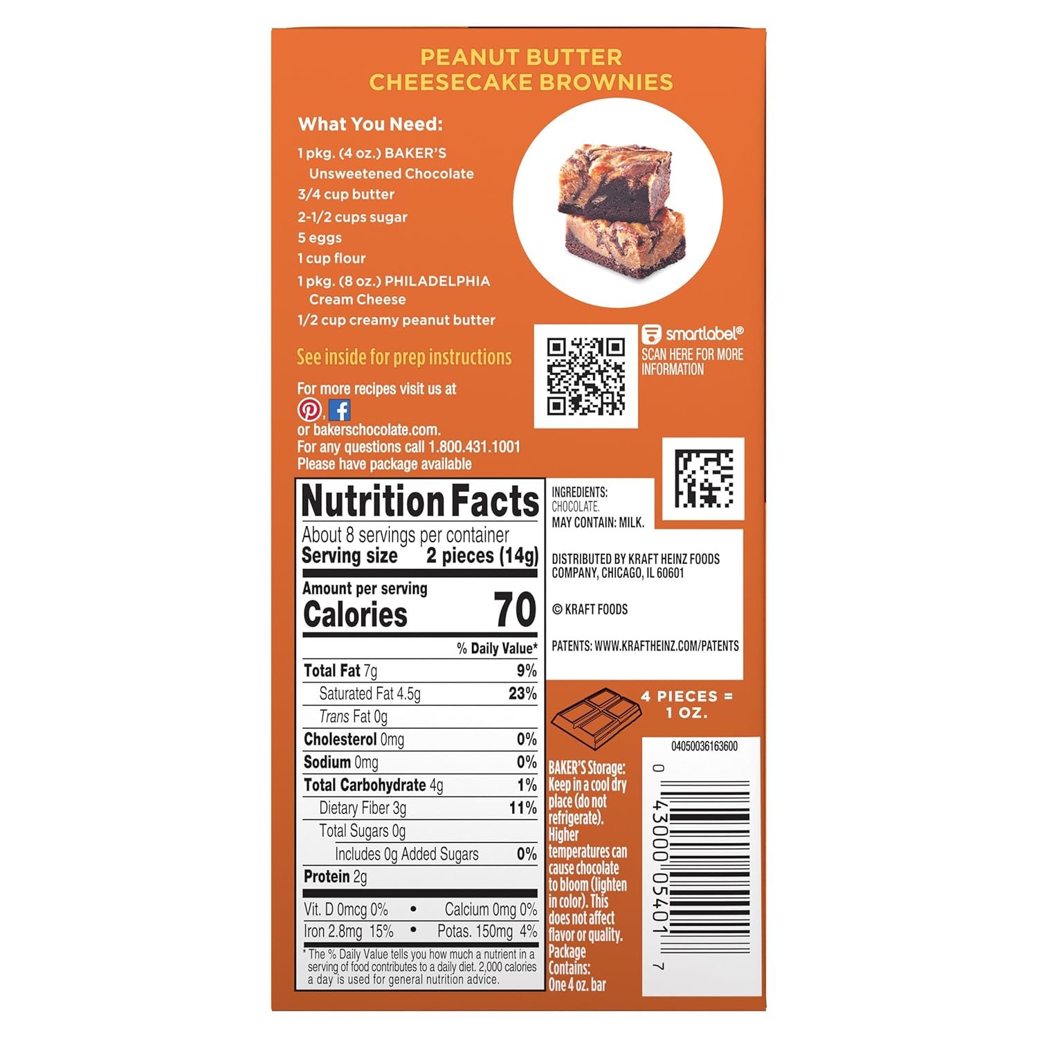 Baker's Unsweetened Chocolate Premium Baking Bar with 100 % Cacao (4 oz Box) - Image 4