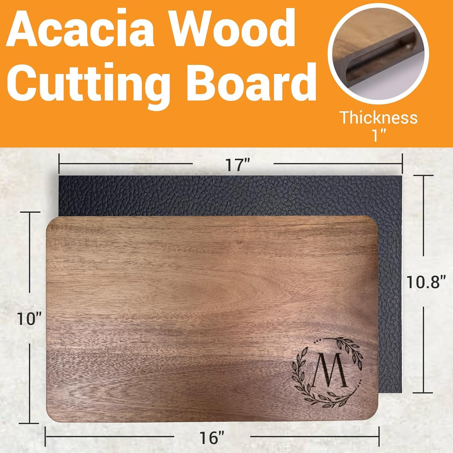 Personalized Cutting Board, 16 x 11" Monogram Initials Solid Wood Cutting Board with Gift Box, Thick & Large Size, Perfect Bridal Shower, Wedding, Housewarming, Anniversary, Birthday, Mom Gift(A) - Image 5