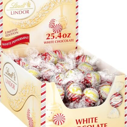 Lindt LINDOR White Chocolate Peppermint Truffles, White Chocolate Candy with Smooth Peppermint Truffle Center, 25.4 oz., 60 Count