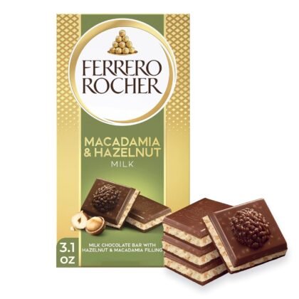 Ferrero Rocher Premium Chocolate Bar, Milk Chocolate with Hazelnut & Macadamia Filling, Easter Chocolate, Great for Gifting, ​3.1 oz