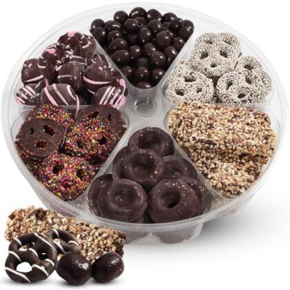 SizGit Mosher Mishloach Manot Chocolate Gift Box, 28oz Chocolate Gift Basket of 6 Sectional Platter, Ideal Food Gifts for Women on Mother’s Day, Valentine’s Day, Easter, Thanksgiving, Anniversaries, Weddings or Any Occasion