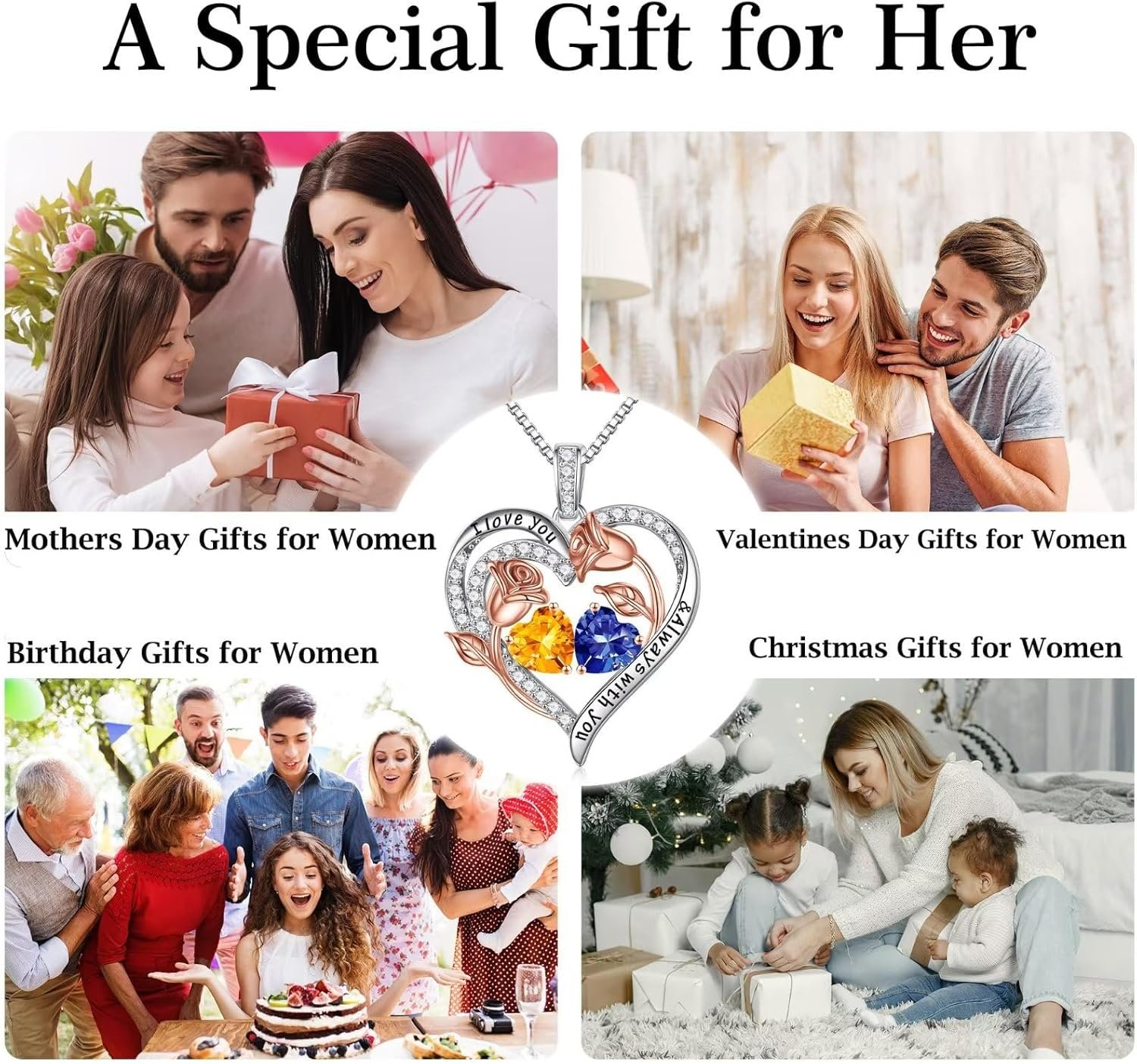 Iefil Easter Gifts for Women Wife - 925 Sterling Silver Birthstone Necklace, Birthday Anniversary Jewelry Gifts for Her Wife Mom Daughter - Image 6