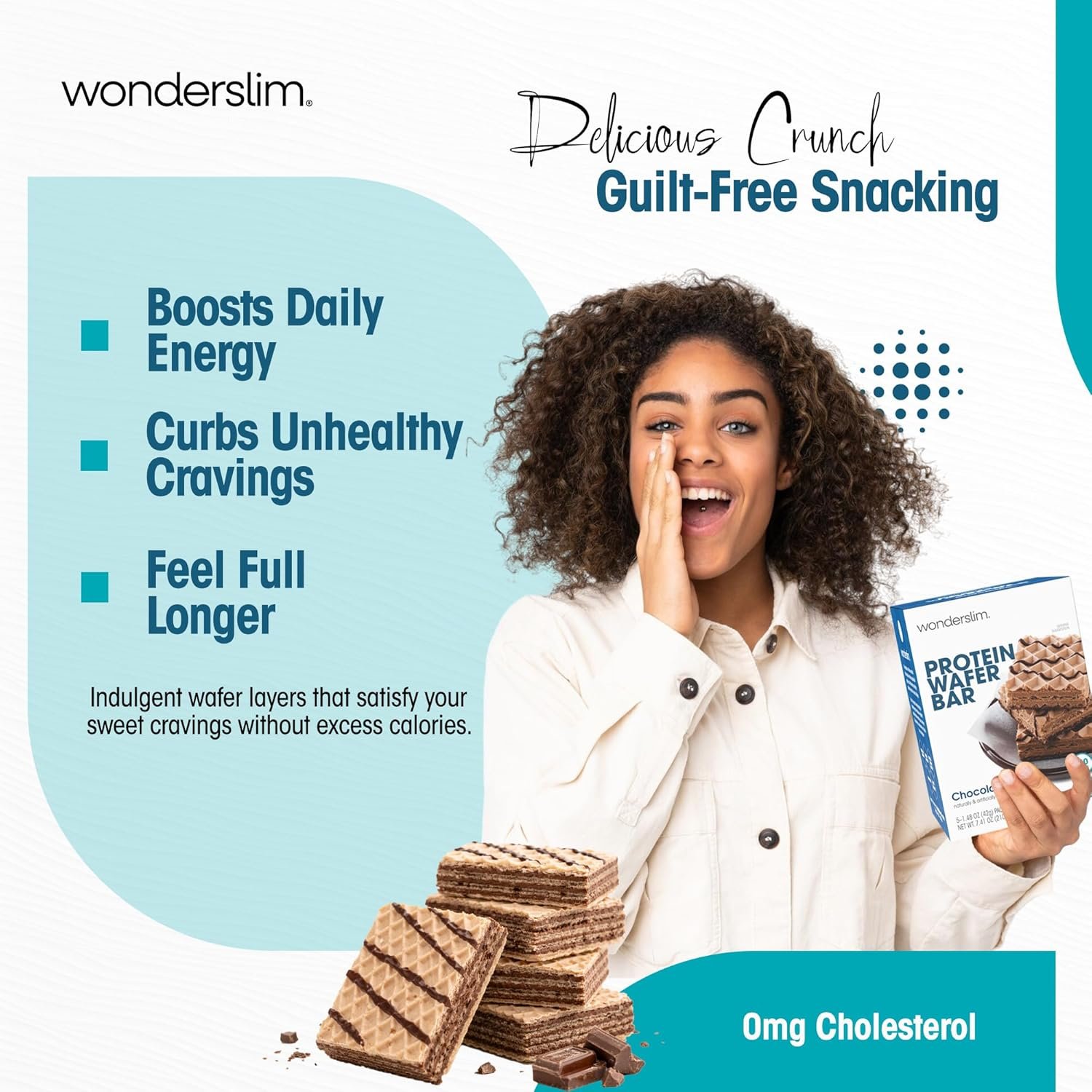 WonderSlim Protein Wafer Snack Bar, Chocolate, 210 Calories, 15g Protein, 0mg Cholesterol (5ct) - Image 5