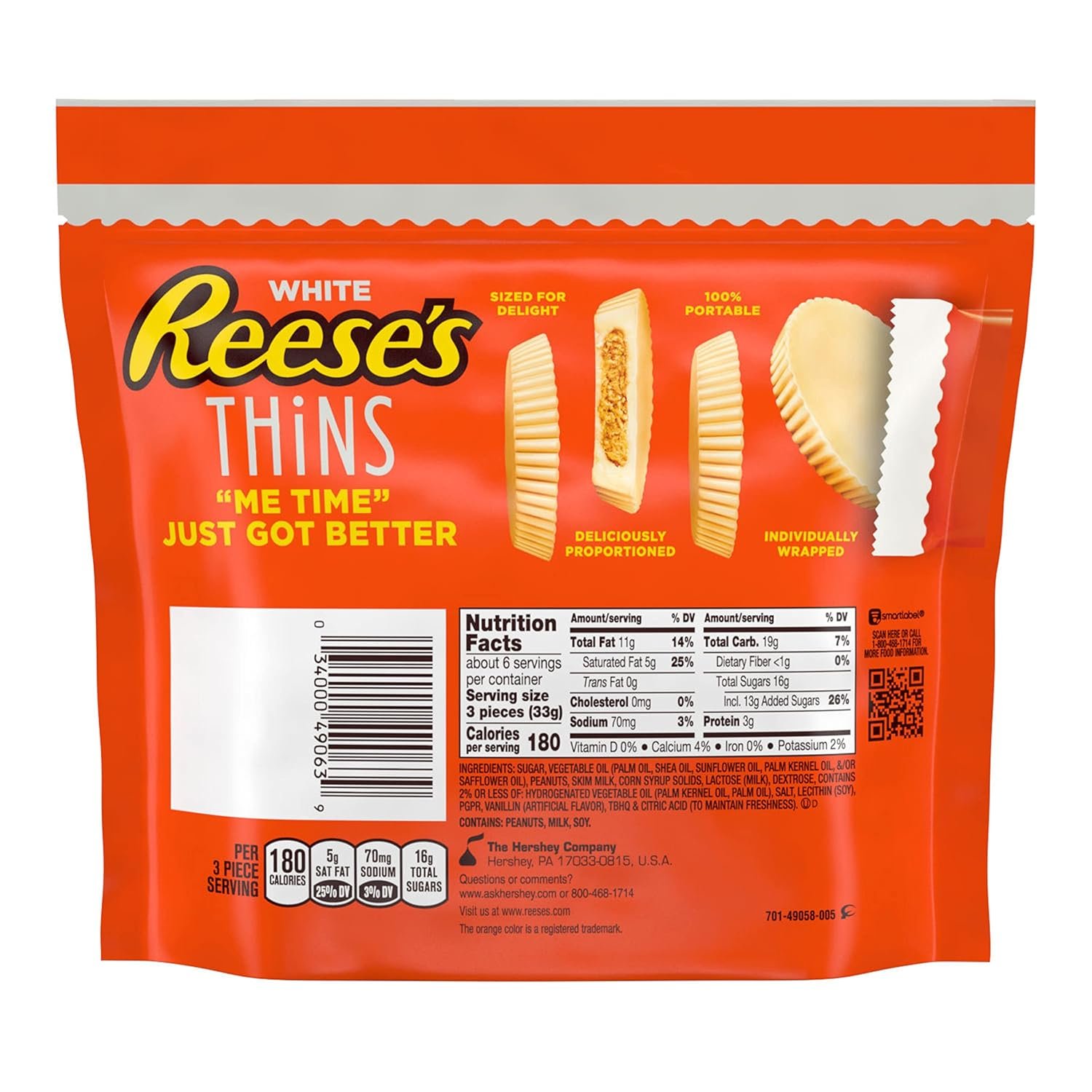 REESE'S THiNS White Creme Peanut Butter Cups, Candy Share Pack, 7.37 oz - Image 2