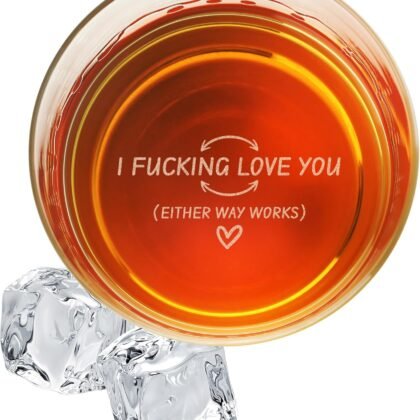 On The Rox Engraved Whiskey & Bourbon Glass Gifts - Fun Message Gift For Him - Personalized 11 oz Engraved Message Scotch Glass - Birthday, Anniversary (I Love You)