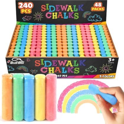 240PCS Washable Sidewalk Chalks Kids: 48 Packs in 5 Colors Sidewalk Chalk, Jumbo Chalk Set, Non-Toxic Dustless Colored Giant Box Chalkboard Chalk for Toddlers Outdoor Art, Classroom, Party Favors