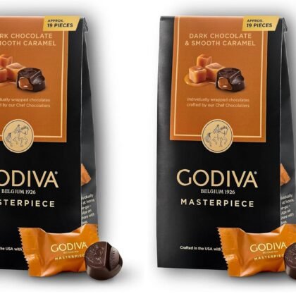 Godiva Masterpiece Dark Chocolate Bag, Individually Wrapped with Caramel Center, Gourmet Gift for Birthday, Holiday, Kosher, Halal, 7oz (Pack of 2)