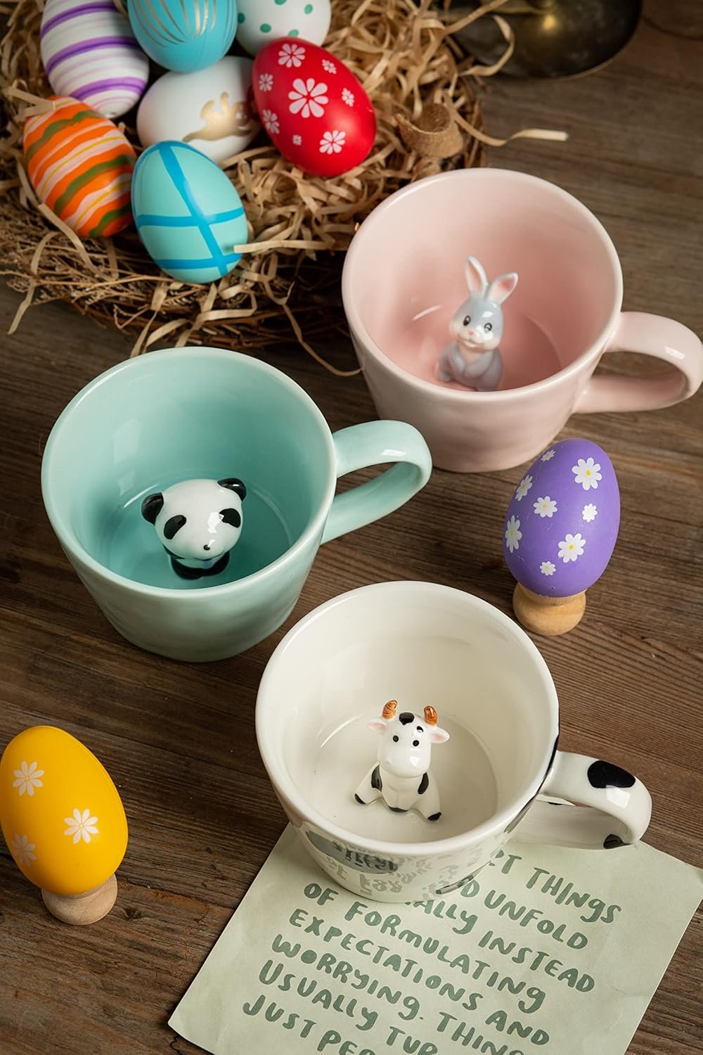 DIHOclub Rabbit Ceramic Cup Hidden 3D Animal Inside Mug,Cute Cartoon Bunny Handmade Figurine Mugs,Easter Gifts,12 OZ (Pink) - Image 7