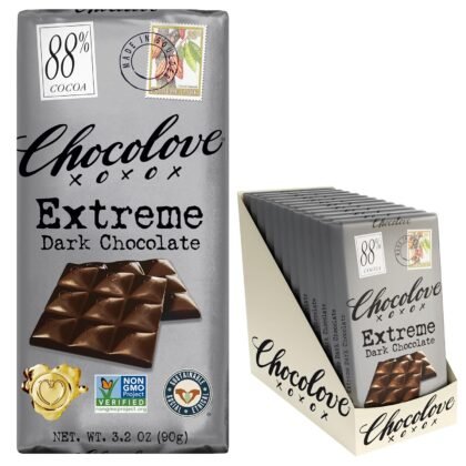 Chocolove Extreme Dark Chocolate Bars | 88% Cocoa | Rich and Intense Flavor | Made with Premium Dark Chocolate | Non-GMO & Gluten-Free, 3.2 oz Bar (12 Pack)