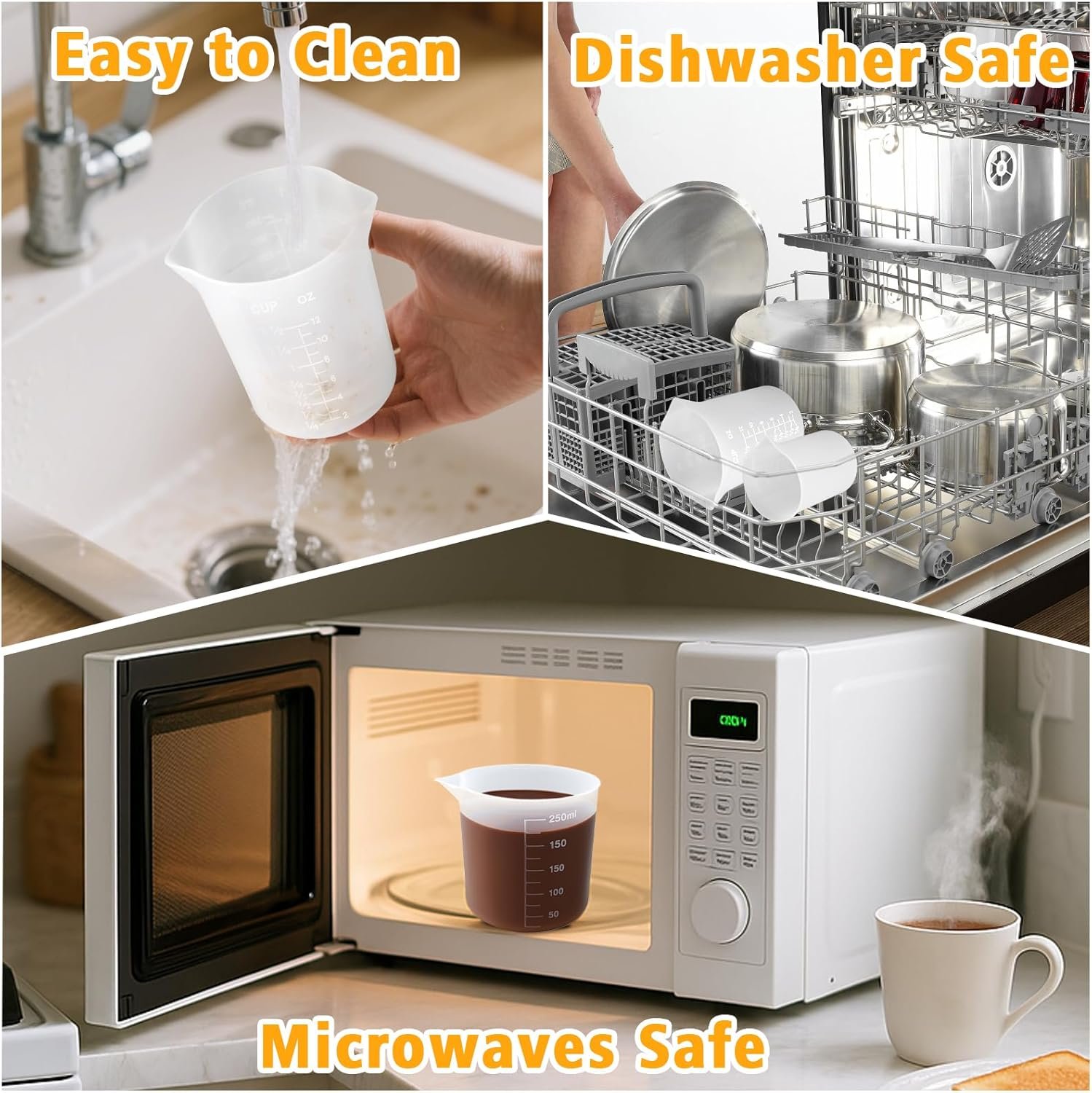 Palksky Silicone Cups for Melting Chocolate, 4PCS Silicone Measuring Cups with 250 & 350ml Capacity, Reusable Baking Supplies for DIY Chocolate Molds - Image 6