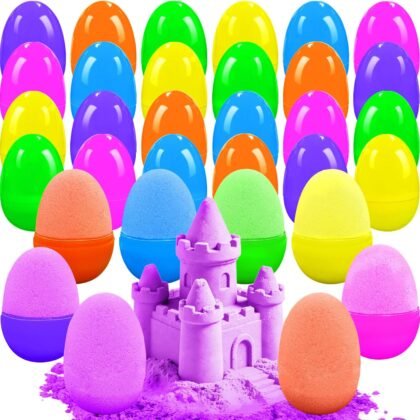 Guuozzli 24 Pack Prefilled Easter Eggs with Magic Sand,Colorful Sensory Toy Sand Art Kits for Easter Surprise Egg Hunt Party Favors Basket Stuffers Gifts
