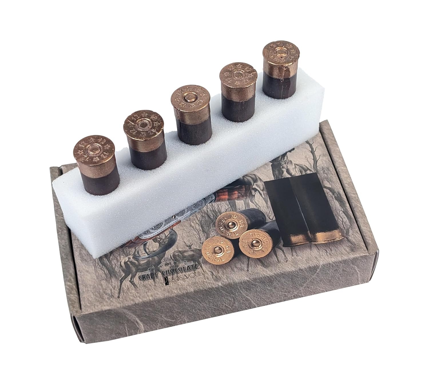 Delicious Chocolate Gift Box for Men, Set of 5 Milk Chocolate Bullets, Cool Hunting Present, Christmas Gift Idea - Image 4