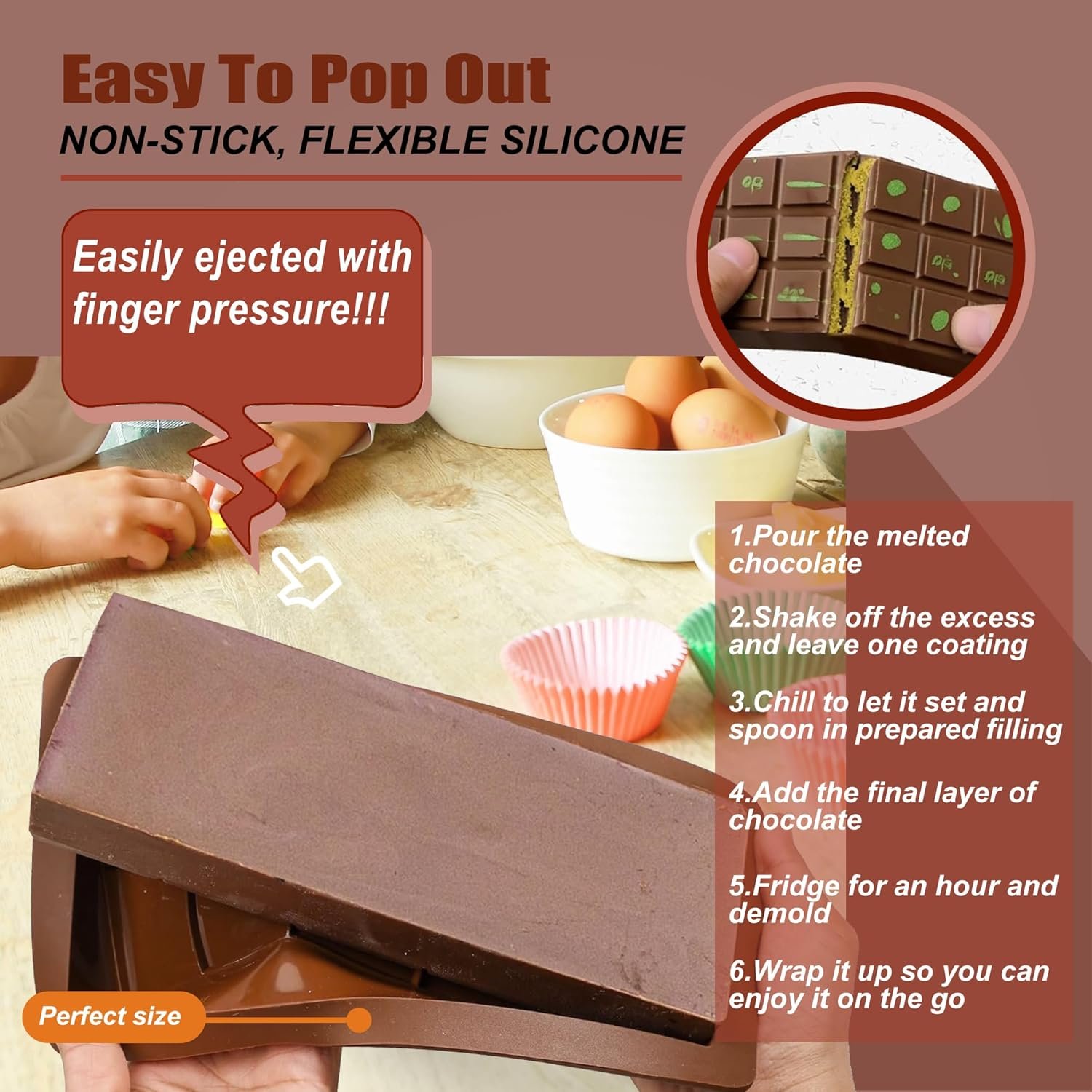 2 Pack Deep Chocolate Bar Molds Silicone,Large Stuffed Dubai Pistachio Deep Bar Moulds Kit 1 Inch Thick Big,for Homemade Making Bar Candy Bar Bpa Free DIY. - Image 2