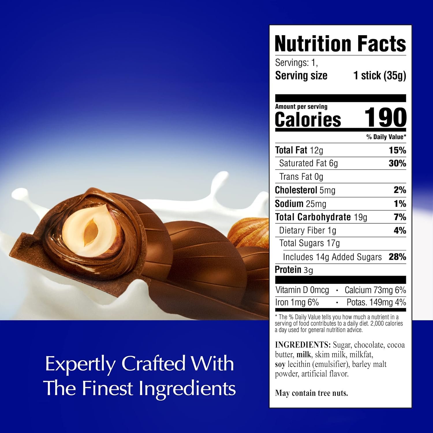 Lindt CLASSIC RECIPE Whole Hazelnut Milk Chocolate Stick, Milk Chocolate Candy with Whole Hazelnuts, 1.2 oz. - Image 3