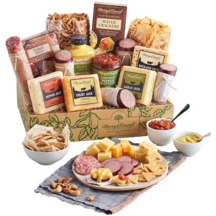 Harry & David Ultimate Meat And Cheese Gift Box, Food Gift Basket, Charcuterie Platter With 4 Cheese Blocks, 4 Sausages, 5 Sets Of Crackers, Sesame Sticks, Relish & Honey Mustard Sauces