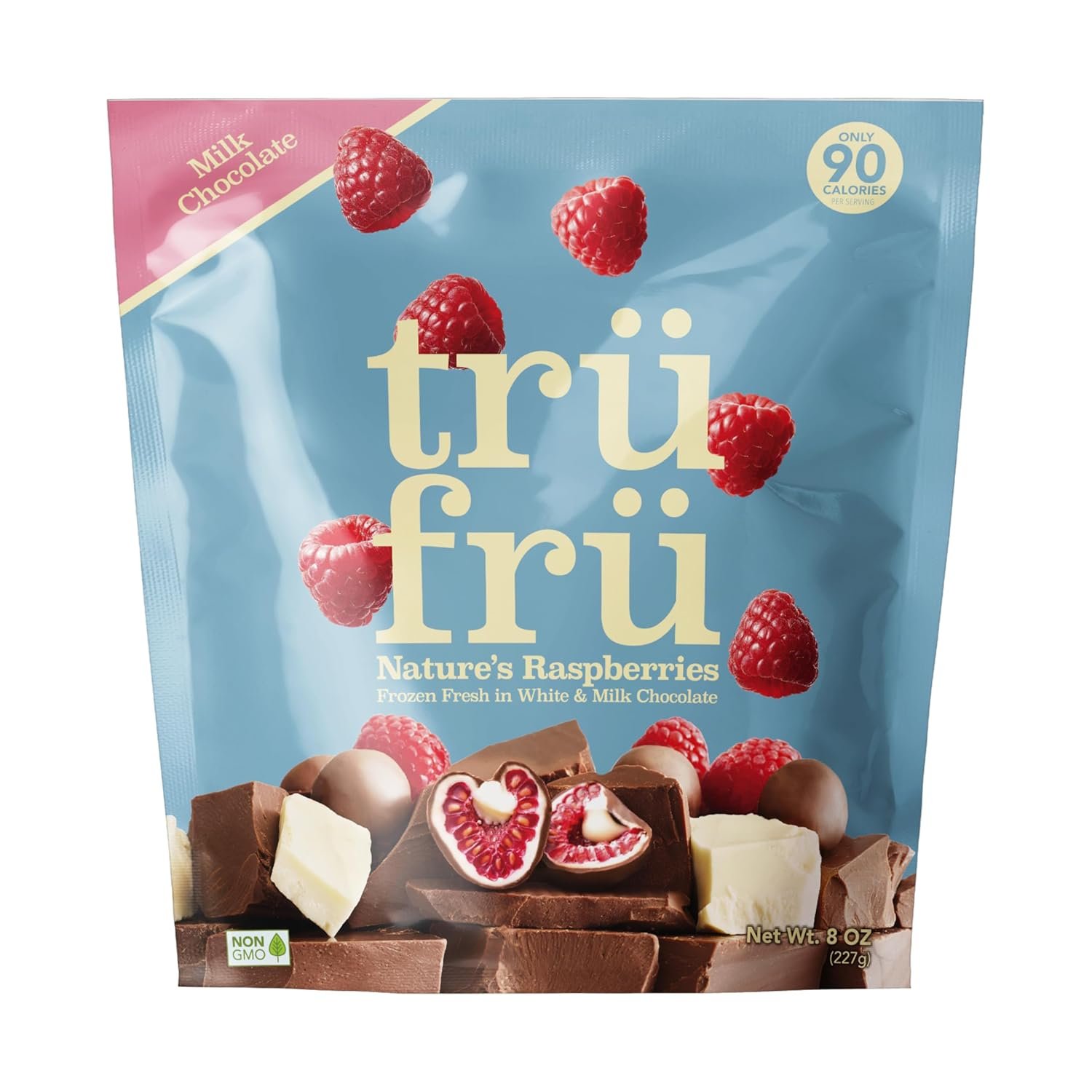 Tru Fru, White & Milk Chocolate Raspberries, 8 Ounce