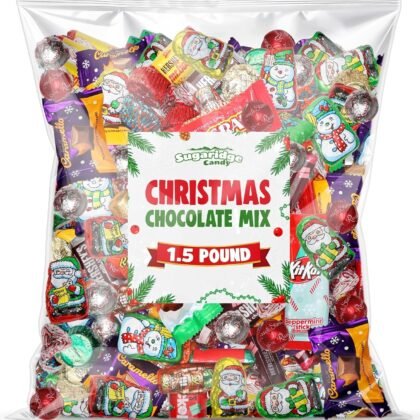 Christmas Chocolate Candy Mix 1.5 Pound – Individually Wrapped Assorted Holiday Themed Chocolates Variety Pack for Classroom Party, Bowls, Parties, Stocking Stuffers & Gift Bags
