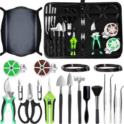 Gardening Tools 20-Piece Gardening Hand Tools, Garden Tools Set for Beginner, Includes Bonsai Wire Kit, Plant Mat & Mini Rake, Gifts for Women
