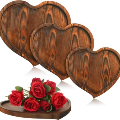Nitial 3 Pcs Valentine's Day Heart Tray Wooden Heart Serving Plate Tray Romantic Dish Neutral Cheese Charcuterie Board and Platters for Valentine Wedding Display Snack Cake Fruit, Food, 3 Sizes