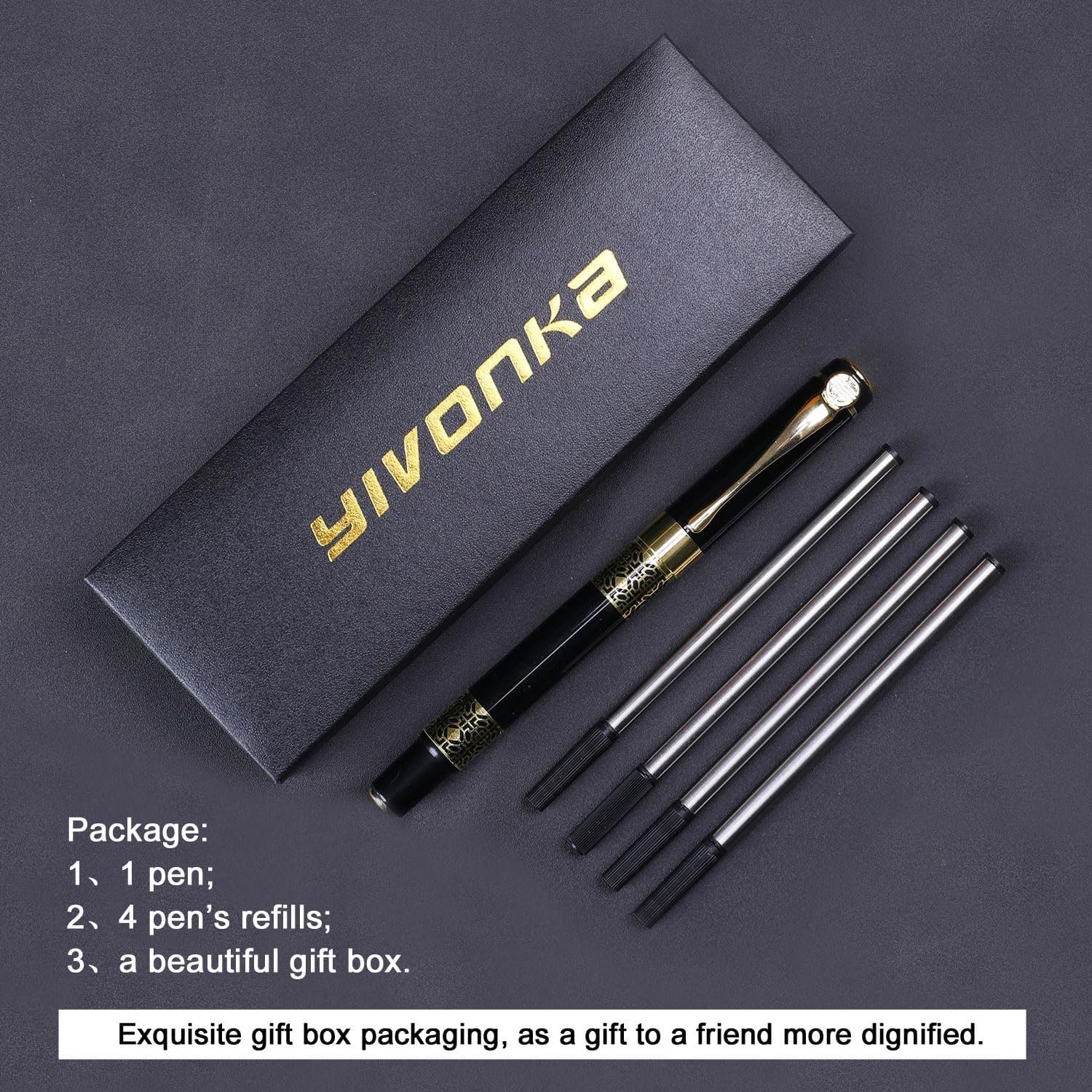 YIVONKA Ballpoint Pen Black Refill,business pens,Luxury Pen,Best Ball Pen Gift Set for Men & Women Professional Executive,Office,Nice Pens Classy Gift Box (Black) - Image 3