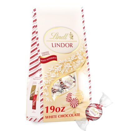 Lindt LINDOR White Chocolate Peppermint Candy Truffles with Smooth Peppermint Truffle Center, 19 oz. Bag