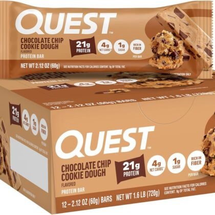 Quest Nutrition Chocolate Chip Cookie Dough Protein Bars, High Protein, Low Carb, Gluten Free, Keto Friendly, 12 Count