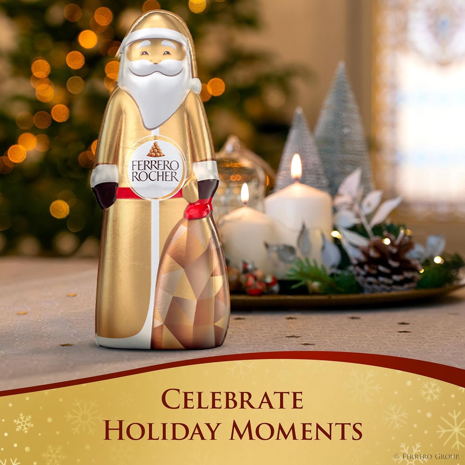 Ferrero Rocher, Milk Chocolate Hazelnut Hollow Santa Christmas Candy Individually Wrapped, Holiday Gift, 2.4 oz - Image 3