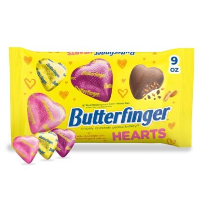 Butterfinger Heart Shaped Milk Chocolate, Crispety Crunchety Peanut-Buttery, Individually Wrapped, Valentine’s Day Bag, 9 oz