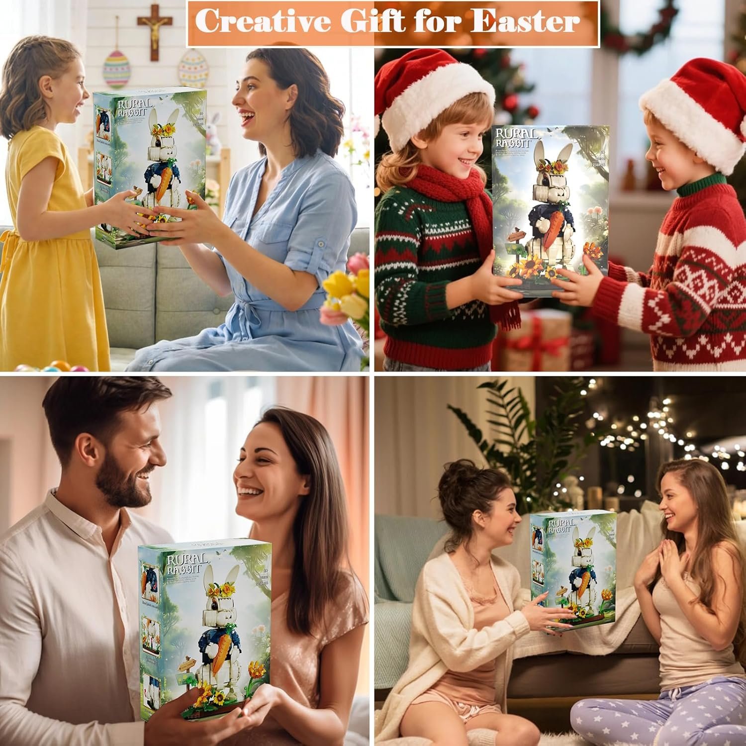 Easter Bunny Building Set with Carrot & Sunflower Base, 1258 PCS Bricks Blocks Rabbit Model Compatible with Lego Easter, Creative Easter Gift for Kids and Adults - Image 6