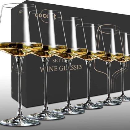 Wine Glasses Set of 6,Crystal White Wine Glasses,Red Wine Glass Set, Wine Glasses Long stem,Clear Lead-Free Premium Blown Glassware (18.5oz,6 pack)