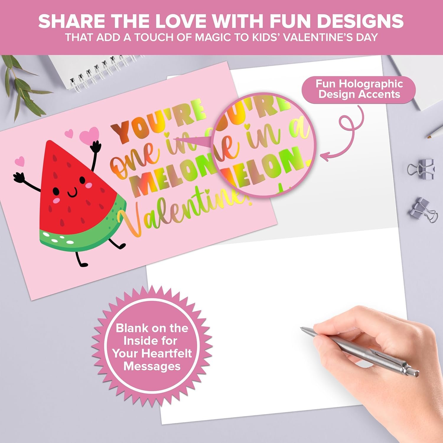 Decorably 24 Pack 6x4in Holographic Blank Valentines Day Cards with Envelopes and Stickers, 12 Funny Designs for Kids, Family, Friends & Loved Ones, Blank Inside - Hearts' Day, Gifting, Mailing - Image 4