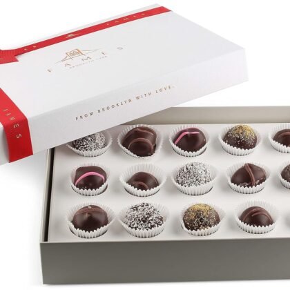 Luxury Chocolate Deluxe Assortment Gift Box - Kosher, Dairy Free and Chocolate Candy, Coffee Cream, Premium Coconut, Berry Filled, Rum, & Hazelnut Truffle - Fancy Valentines Chocolate Gift Box