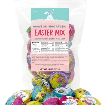 Easter Candy Individually Wrapped, Easter Chocolates for Easter Egg Hunts, Milk Chocolate Crisp Coins & Peanut Butter Eggs 43 Pieces Per Bag