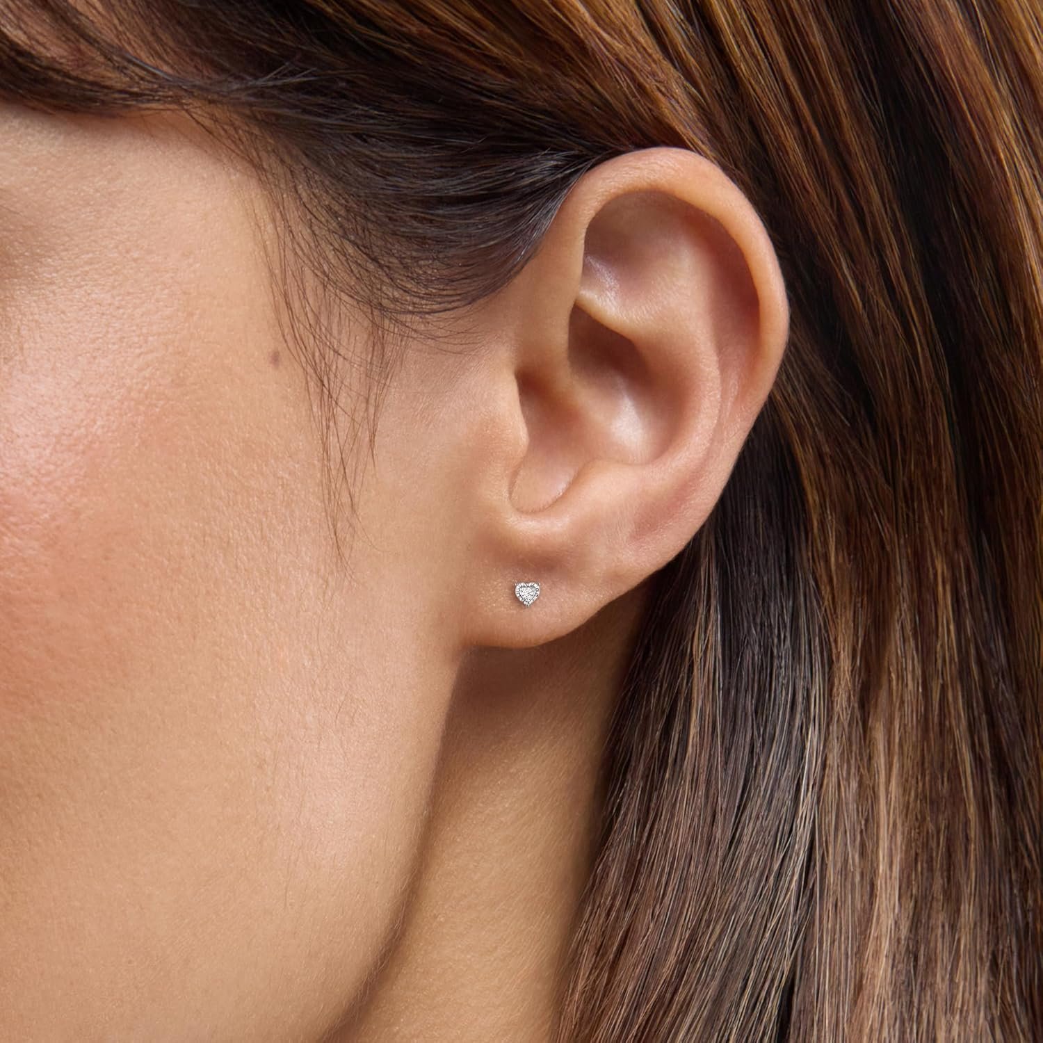 Belacqua Lab Grown Diamond Heart Stud Earrings in Sterling Silver or 14K Rose Gold Plated Silver, Round Cut, 1/10 Carat, I Color, I1 Clarity, Push Back, Dainty Jewelry for Women, Gift Box Included - Image 2