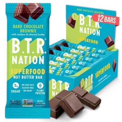 B.T.R Nation Keto Protein Bars, Plant Based Vegan - Dark Chocolate Superfood Bar | 12 Bars | Low Carb and Gluten Free, Free of Sugar Alcohols and Boosted with Powerful Superfoods