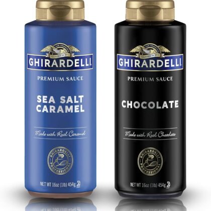 Ghirardelli Flavored Sauce Variety Pack | 16 oz Bottles (Pack of 2) | Chocolate and Sea Salt Caramel Dessert Toppings for Coffee Drinks, Ice Cream, and Baking Recipes