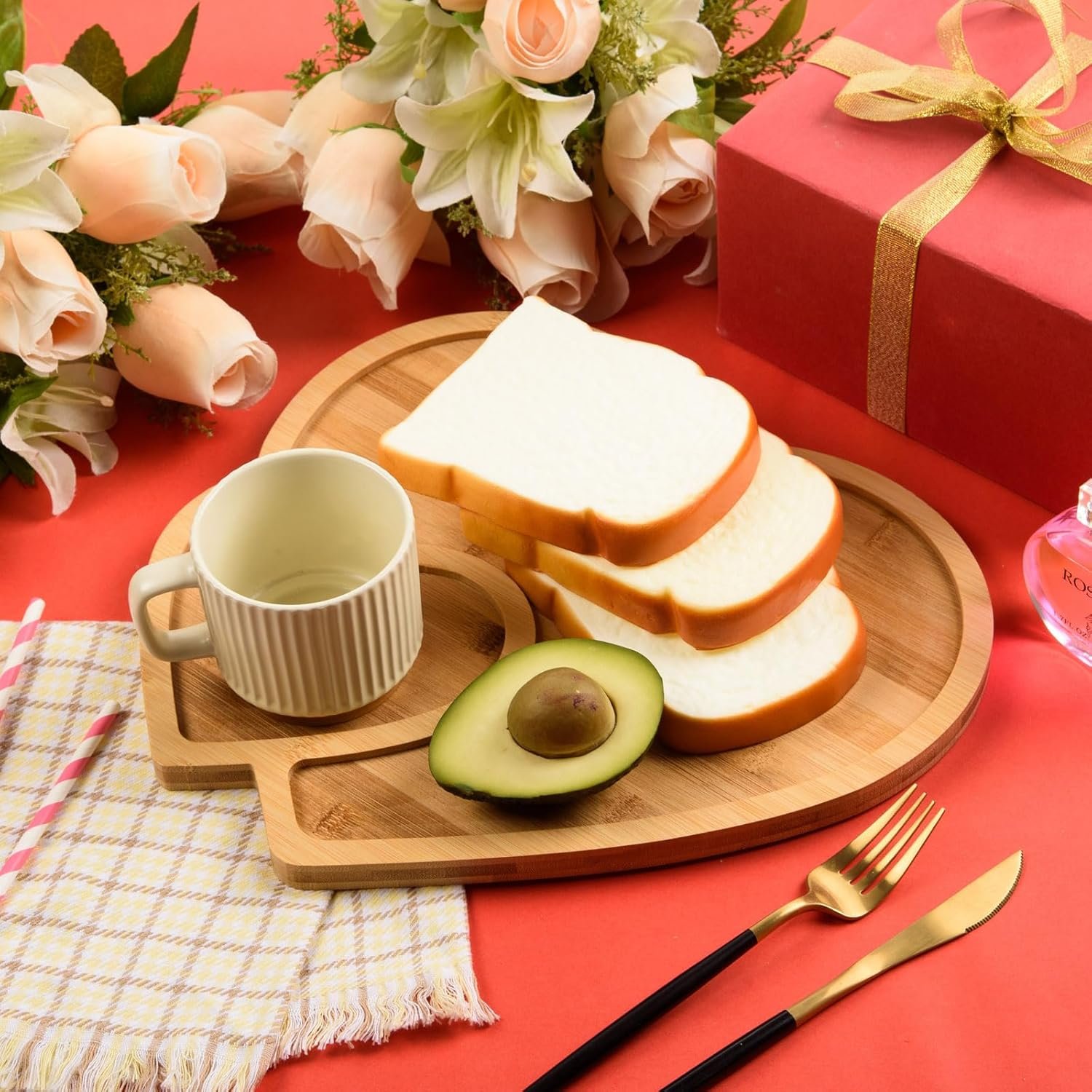 AWIZOM Heart Shaped Bamboo Serving Tray Valentine's Day Wooden Serving Platter Heart Shape Cheese Charcuterie Board Snack Dessert Candy Dish Plate for Wedding Mother's Day Present,12.8x11.61x0.59 - Image 4