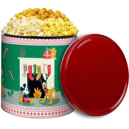 Popcorn Tin – Gourmet Gift Giving Popcorn Assortment with three flavors, Caramel, White Cheddar & Butter, The Mouse Family Collectible 3-Gallon Tin