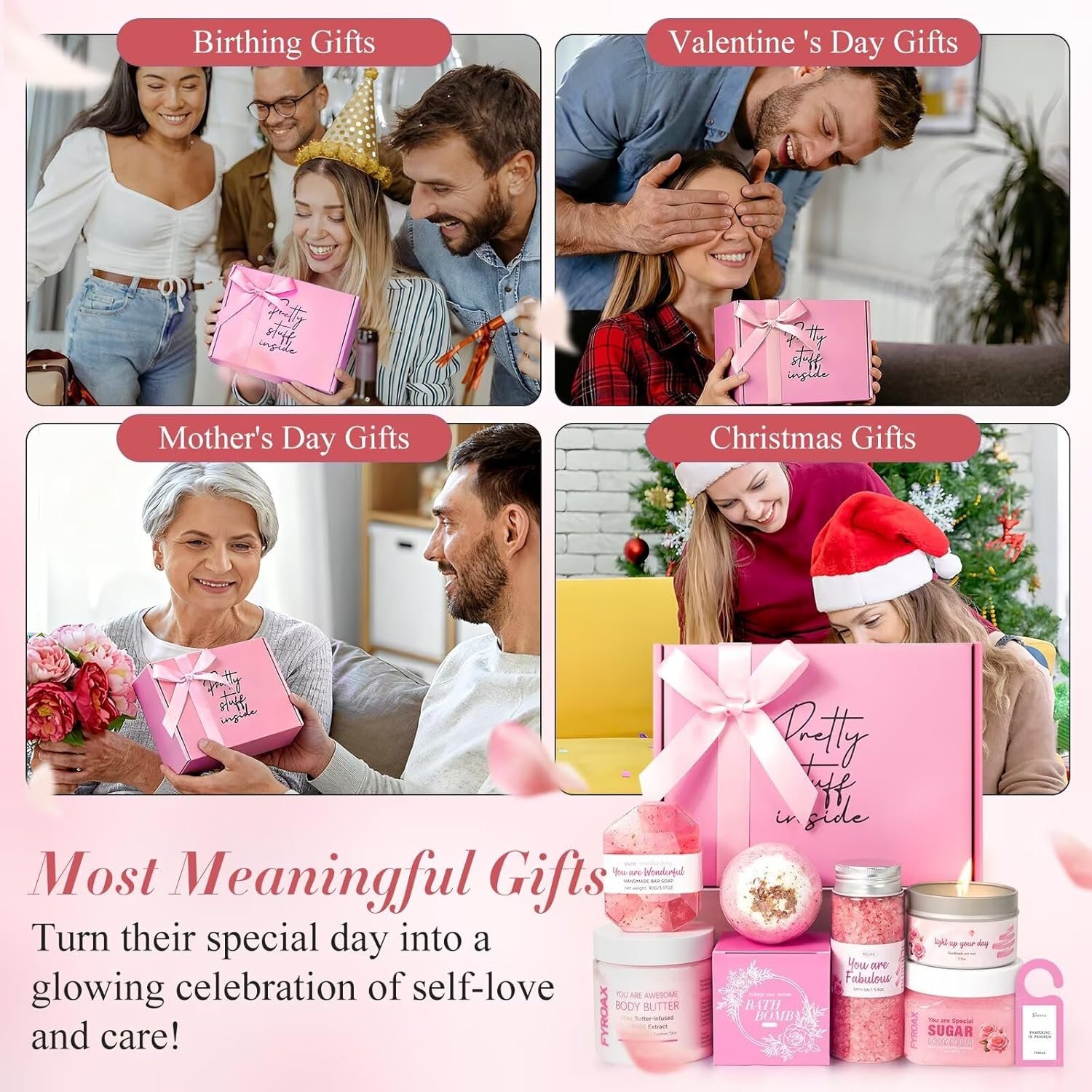 Spa Gifts for Women 7 Pcs Home Spa Kit Rose Gifts for Woman,Spa Gift Baskets Self Care Gifts Spa Gift for Women Birthday,Mothers Day Basket Easter Christmas Bath Set - Image 7