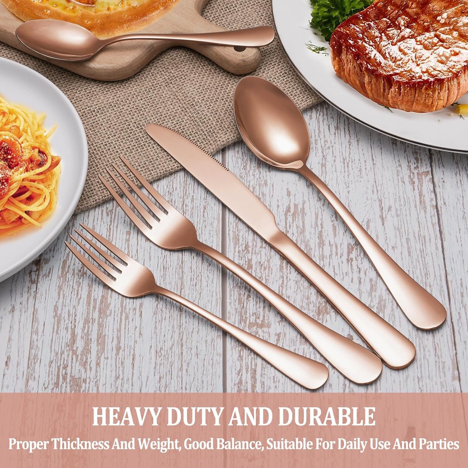 40 Pcs Rose Gold Silverware Set Service for 8, Premium Stainless Steel Flatware Set, Cutlery Utensil Set, Durable Home Kitchen Eating Tableware Set, Include Fork Knife Spoon Set, Dishwasher Safe - Image 7