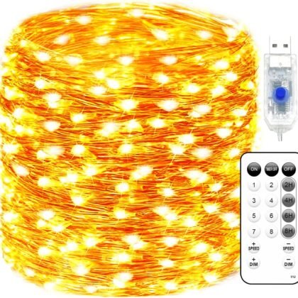 Fairy Lights Plug in 66FT 200 LED USB Twinkle Lights for Bedroom Copper Wire Lights with Remote and Timer 8 Modes, Waterproof String Lights for Dorm DIY Party Christmas Decoration(Warm White)