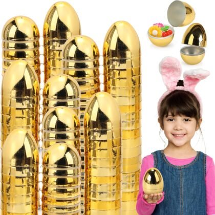 Skirfy 24PCS Golden Easter Eggs, Empty 3.15" Golden Eggs Bulk Fillable for Easter Hunt Party Favor Basket Stuffers Filler Classroom Prize Supplies Decor