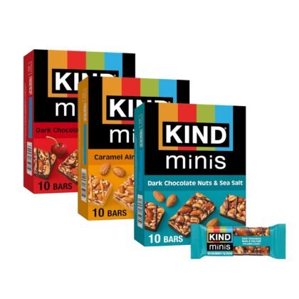 KIND Bar Minis, Variety Pack, Dark Chocolate Nuts and Sea Salt, Caramel Almond Sea Salt, Dark Chocolate Cherry Cashew Healthy Snacks, Gluten Free, Low Calorie Snacks, Low Sugar, 30 Count