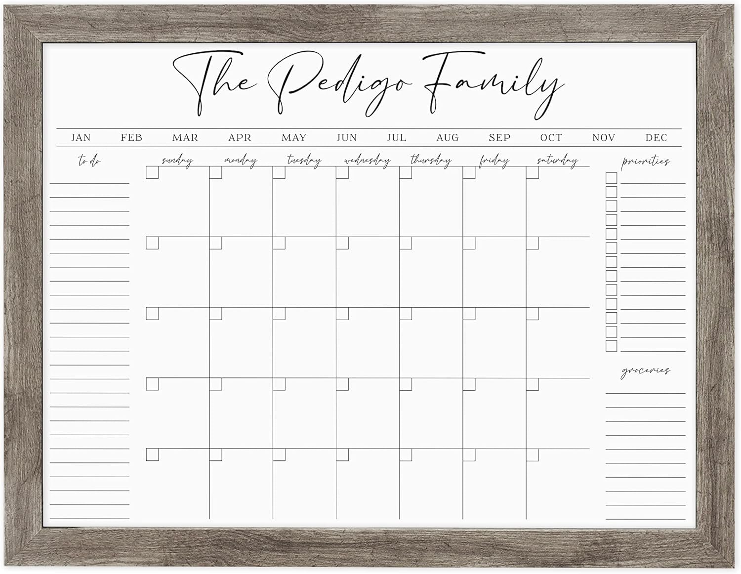 Personalized Dry Erase Wall Calendar with Custom To do list and Notes Organization Sections | Large White board Calendar Dry Erase For Wall (24" W x 18" H, Barnwood Frame)