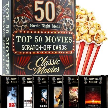 Top 50 Movie Night Scratch Off Cards, Unique Gift Ideas for Couples and Families, Boyfriend Gifts, Birthday Gifts for Him, Movie Night Supplies
