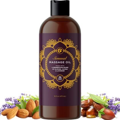 Aromatherapy Sensual Massage Oil for Couples - Relaxing Lavender Massaging Oil for Massage Therapy with Vitamin E Jojoba & Sweet Almond - Naturally Scented Vegan Non GMO & Gluten Free (16 Fl Oz)