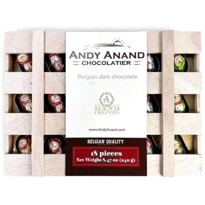 ANDY ANAND CHOCOLATIER European Flavor-Inspired Dark Chocolate Bottles – Smooth Filled Dark Chocolate Assortment, Gluten Free Gourmet Chocolates in Elegant Wooden Gift Box (18 Pieces)