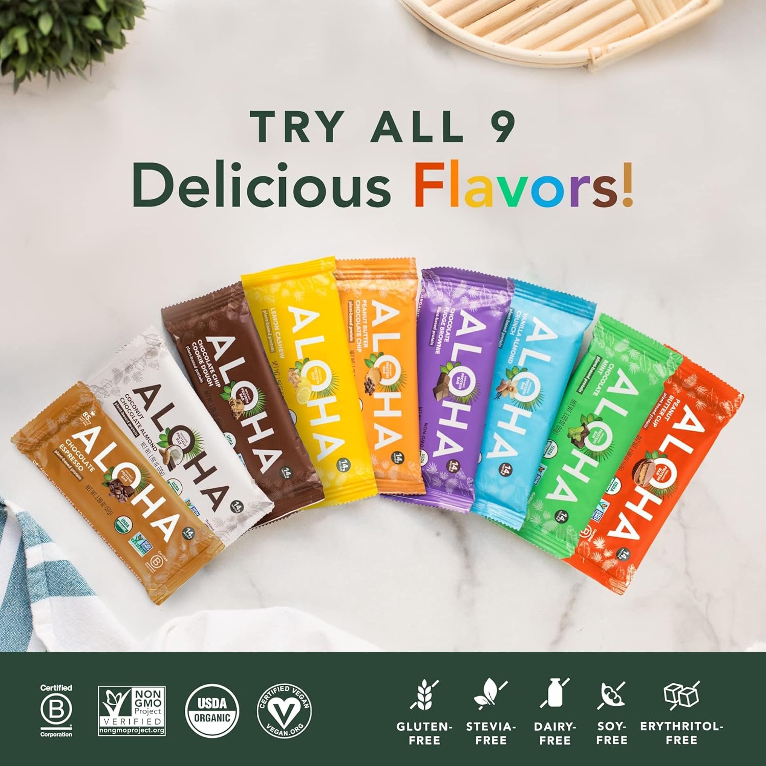 Aloha Organic Plant Based Protein Bars Chocolate Chip Cookie Dough, 1.98 Oz,(Pack of 12) - Image 9