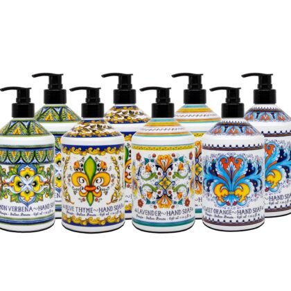 Perugia Italian Deruta Hand Soap - 21.5 fl oz Bottles - 8 pack - Lavendar, Sweet Orange, Lemon Verbana, and Olive Thyme