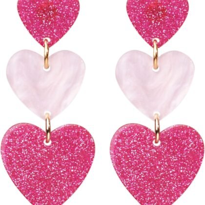 LEE&RO Heart Earrings Dangle Valentine's Day Earrings Pink Heart Earrings Red Heart Earrings Cute Love Dangling Heart Earrings for Women